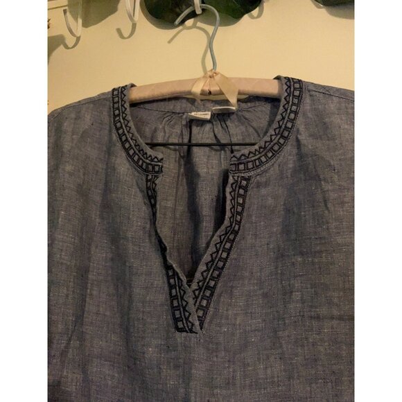 Artisan NY 1X 100% Linen Tunic Top Blue Long Sleeve Embroidered Boho Peasant Blo - Picture 11 of 13